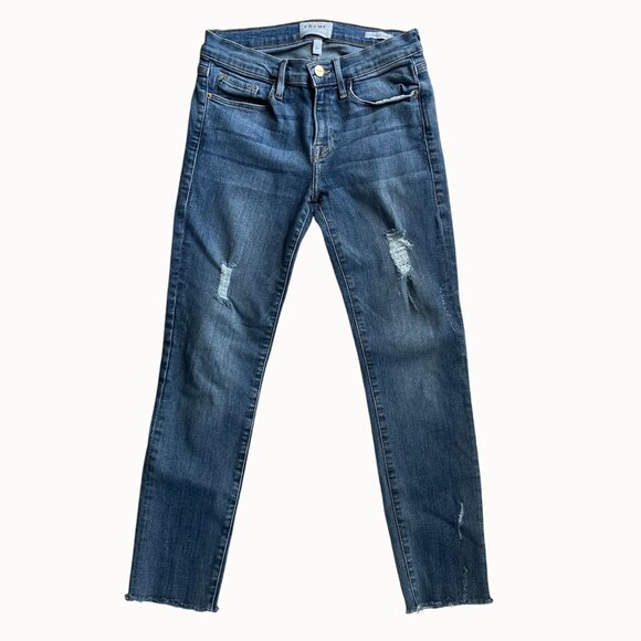 Frame Le Skinny de Jeanne Sedgewick Distressed Raw Hem Blue Jeans Size 27 - Picture 1 of 6